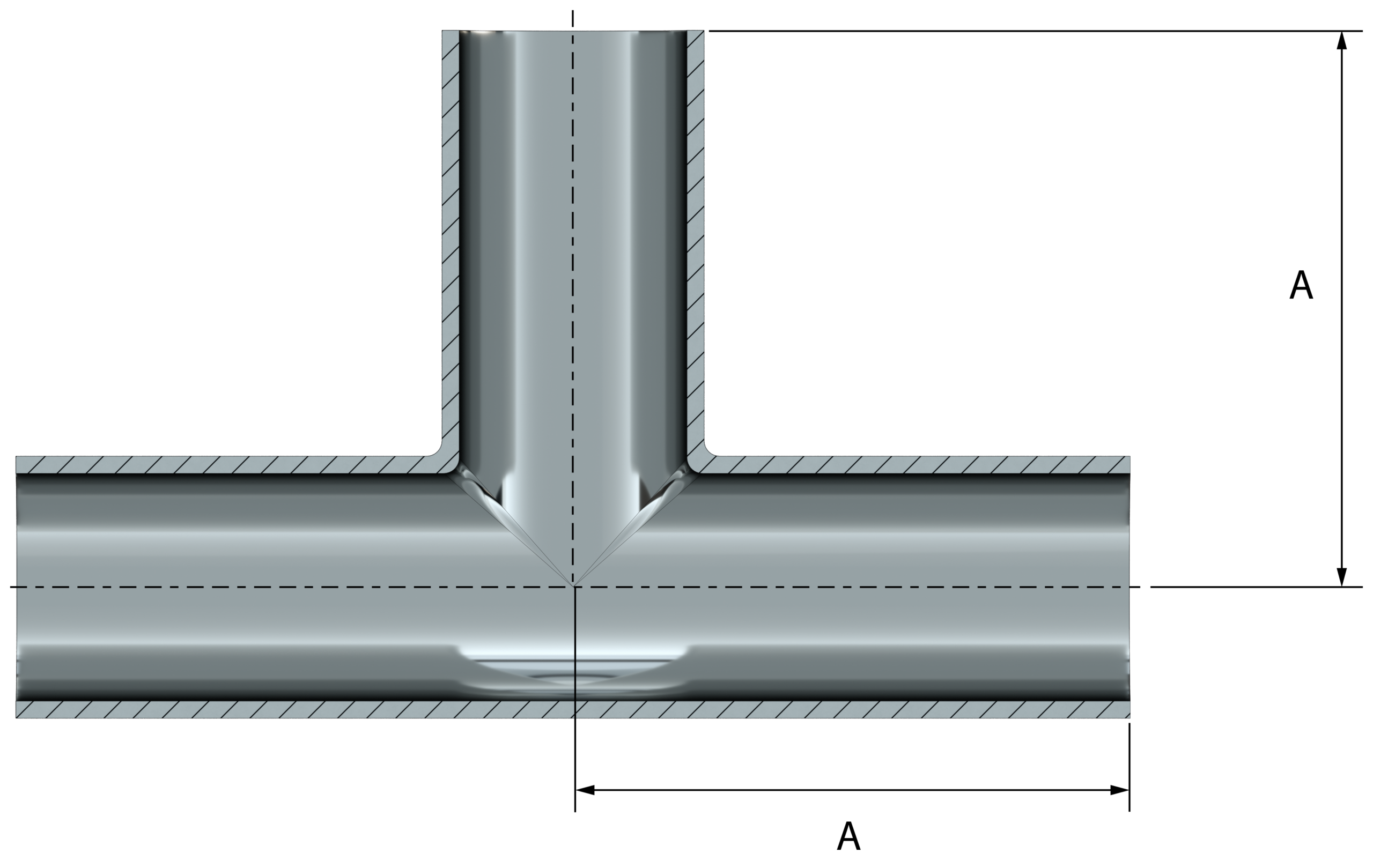 <center> DT-4.1.2-1 (DT-9) <br> ASME BPE SF1 Té egal – Image 3