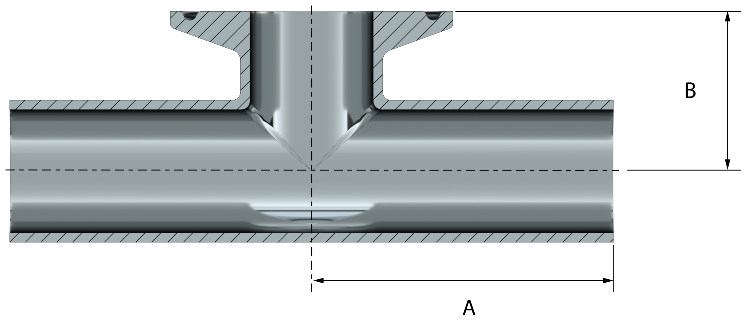 <center> DT-4.1.2-2 (DT-15) <br> ASME BPE SF1 Té egal BW/TC – Image 3