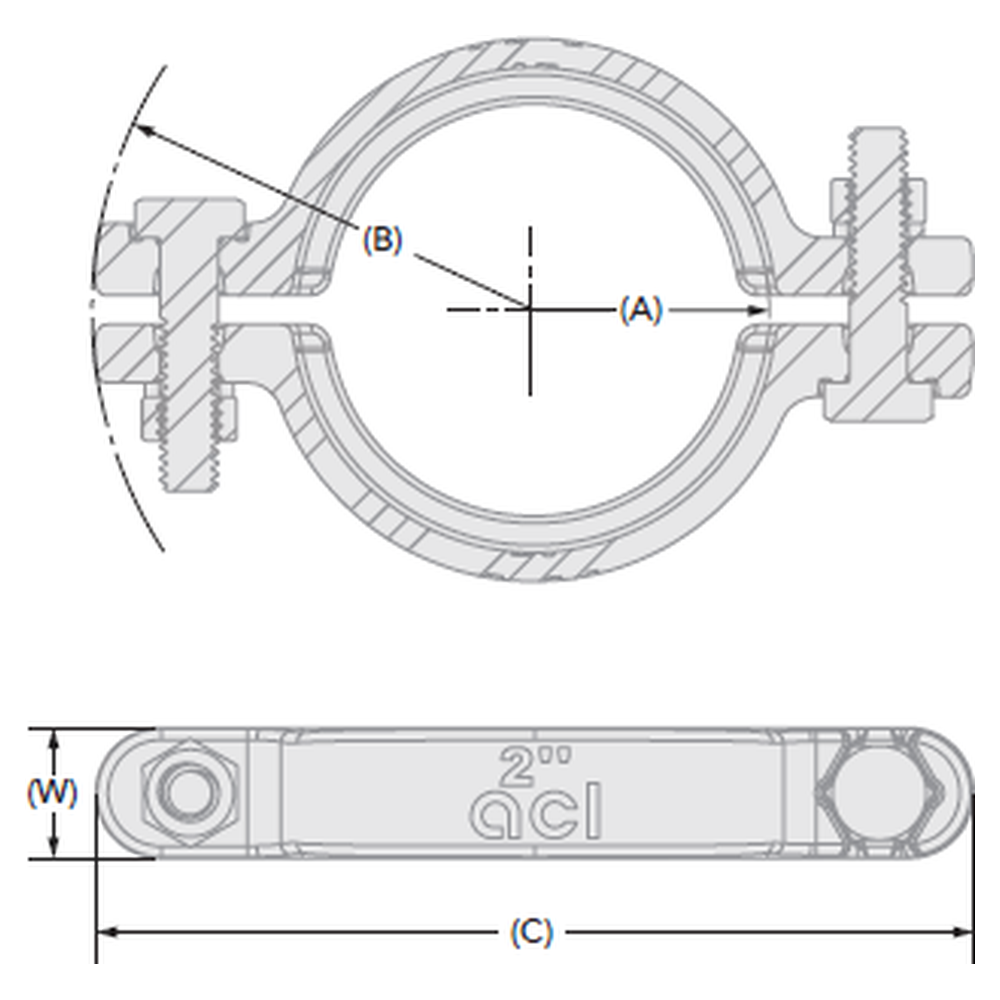 dimensions collier clamp HP 316L euro pure double écrous type SSH